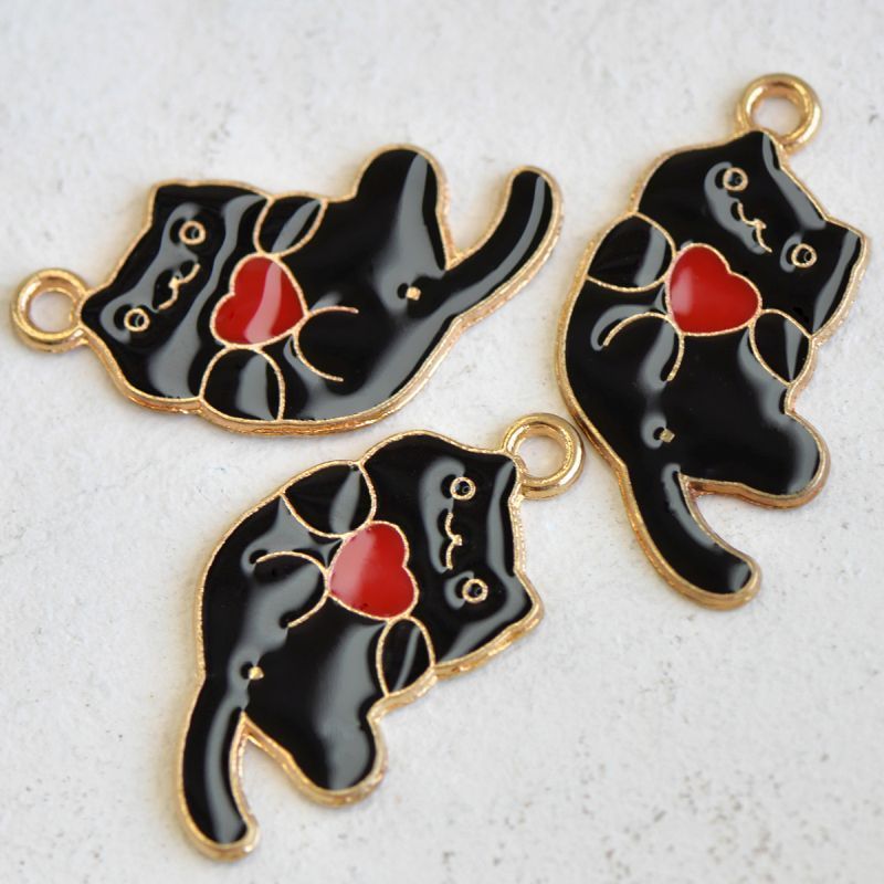 подвеска металлическая "котейка", эмаль, цвет черный, 25x21x1 мм