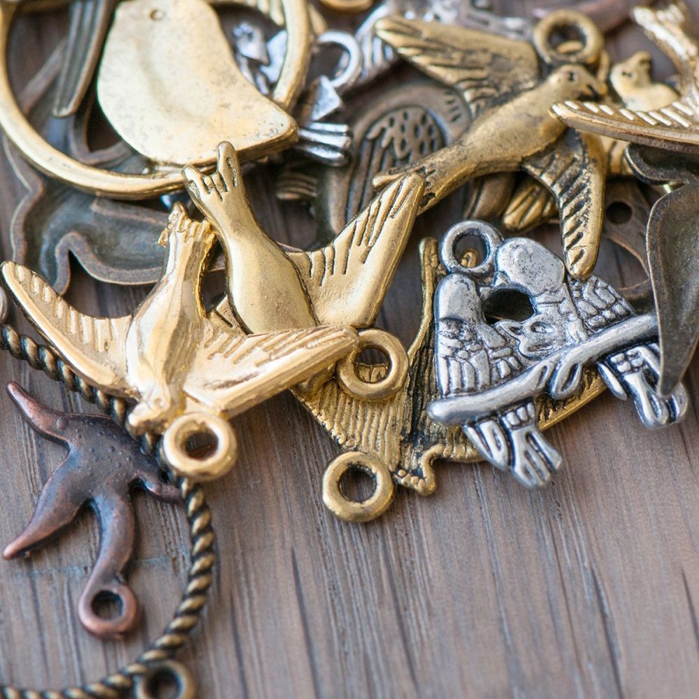 микс металлический из подвесок "птички", цветовой и размерный микс (уп 20 г)