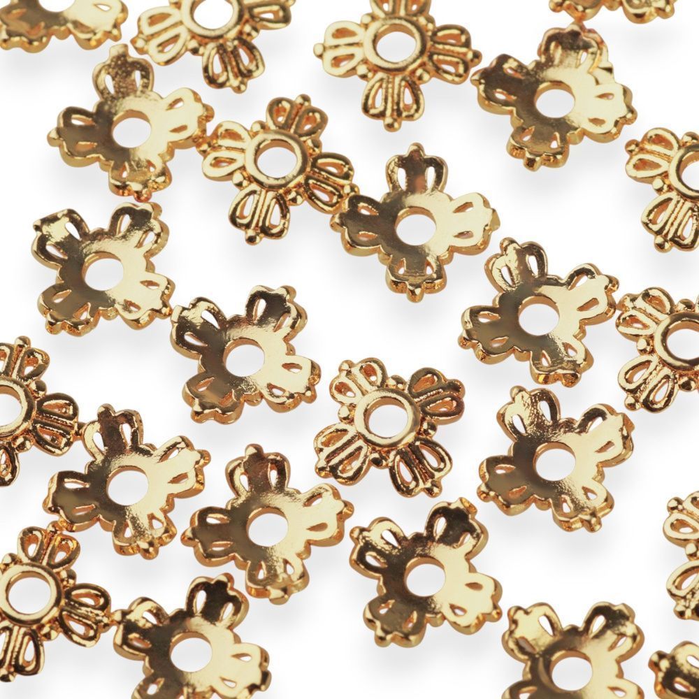 шапочка для бусин "примула", позолота, 6x6x2 мм