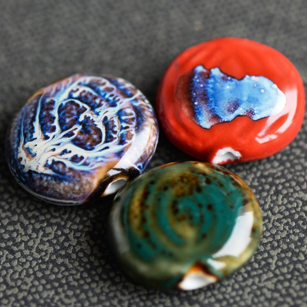 бусина, керамика "танжерин", цветовой микс, 27х24х9 мм