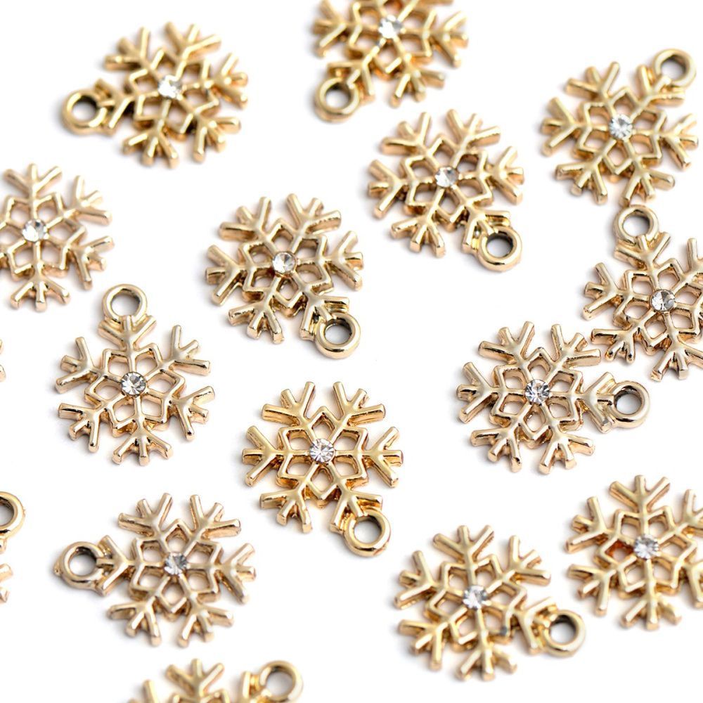 подвеска металлическая "снежинка новогодняя", стразы, цвет золото, 16x13x3 мм