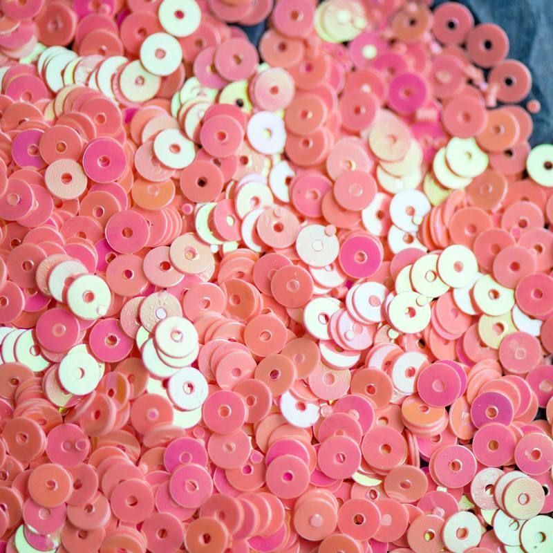 пайетки плоские, пыльный розовый радужный, 4 мм