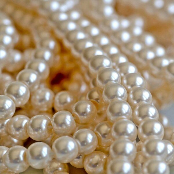 бусина, имитация жемчуга, стекло 6, цвет пудровый жемчужный, 6 мм