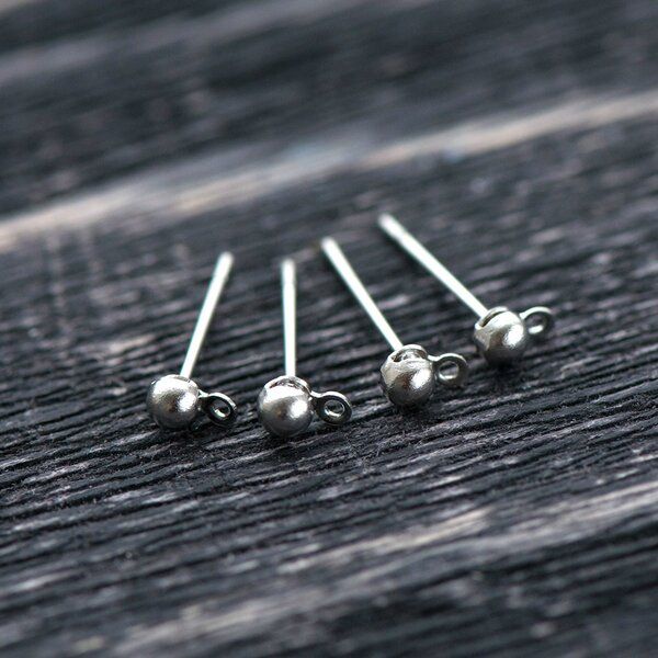 пуссеты "шарик", цвет платина, 12х3 мм