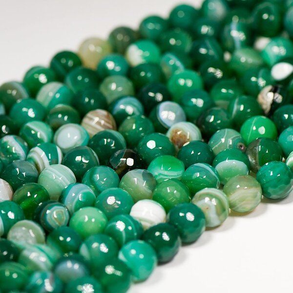 бусина агат 12, граненая, цвет зеленый, колорир., 12 мм (стренд 8 шт.)