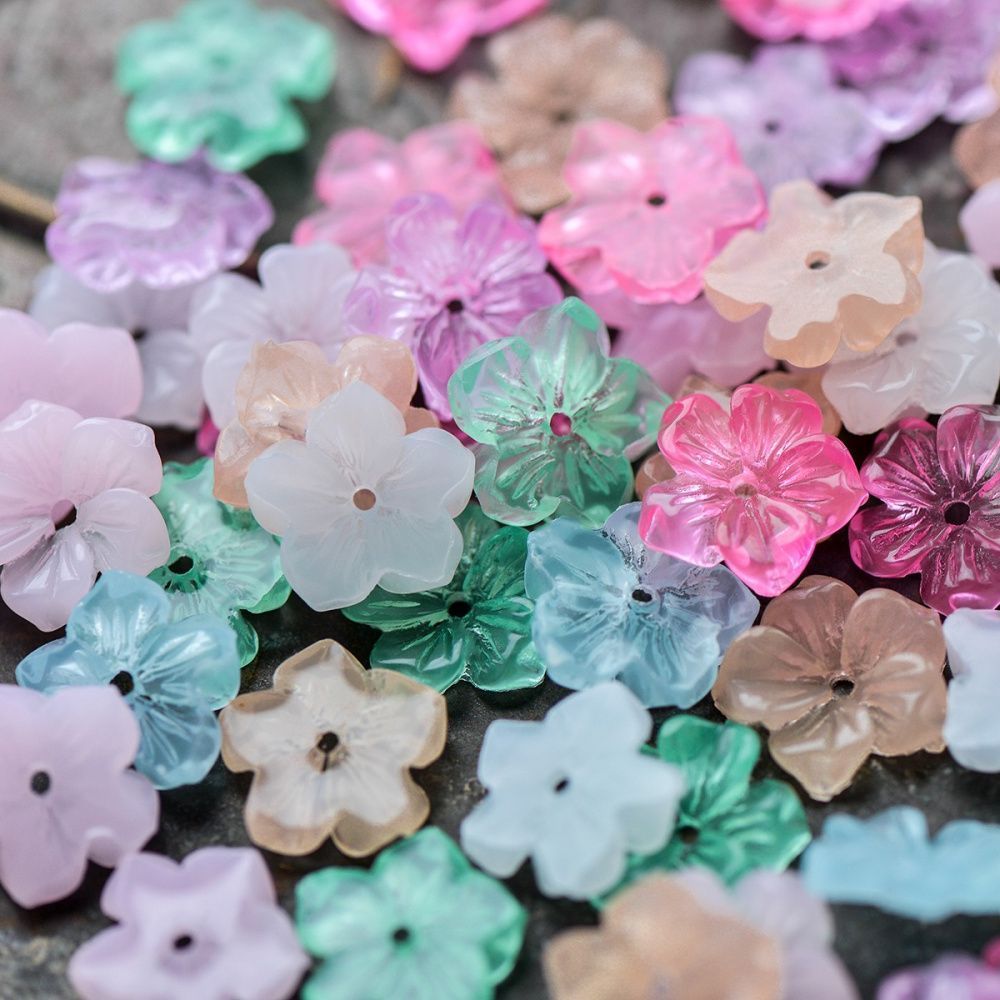 бусина, смола "герань", пастельный микс, 12.5x12.5x3.5 мм