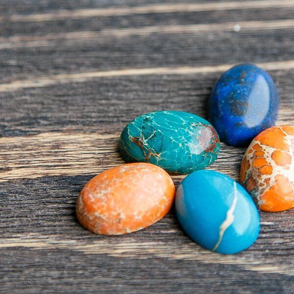 кабошон варисцит овальный, цветовой микс, 19х13х7 мм