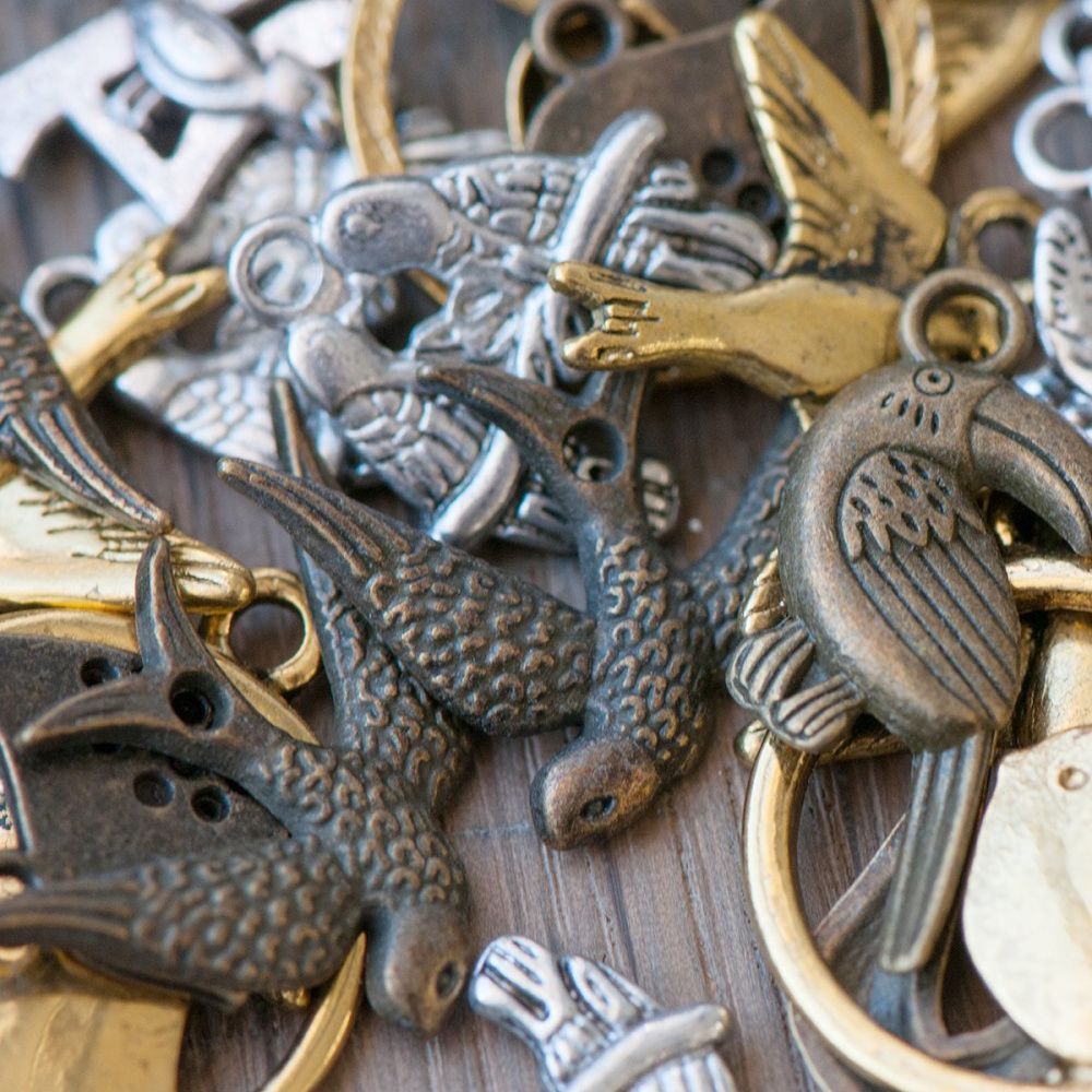 микс металлический из подвесок "птички", цветовой и размерный микс (уп 20 г)