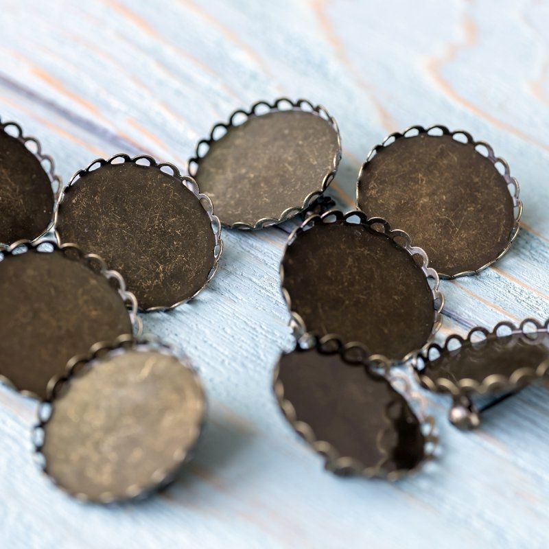 основа для броши круглая "ларго", цвет античная бронза, 26 мм