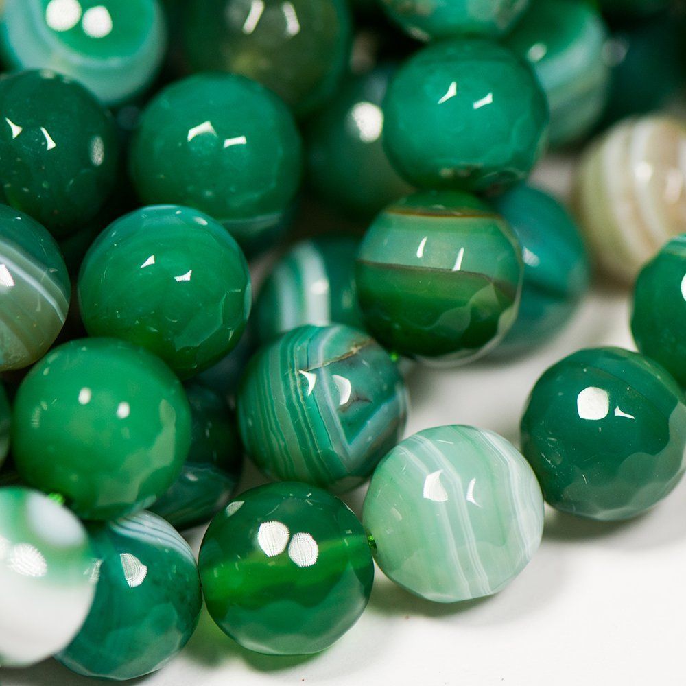 бусина агат 12, граненая, цвет зеленый, колорир., 12 мм (стренд 8 шт.)