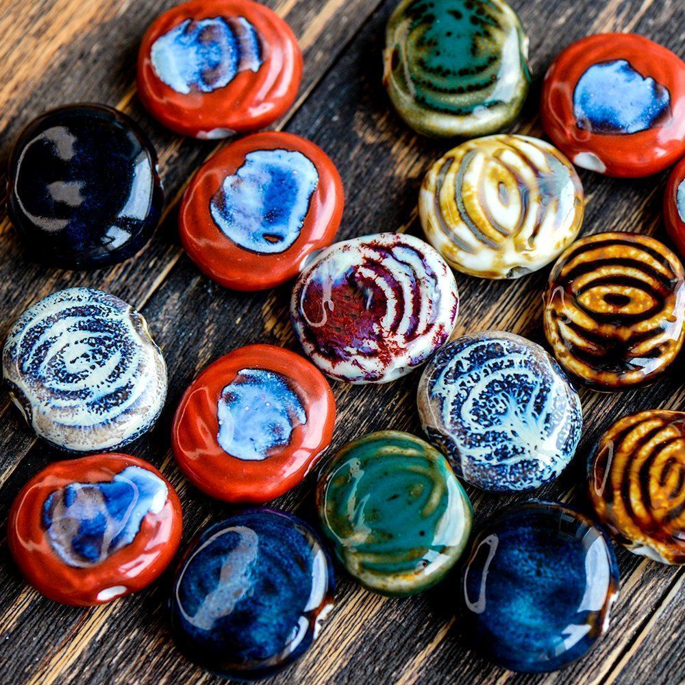 бусина, керамика "танжерин", цветовой микс, 27х24х9 мм