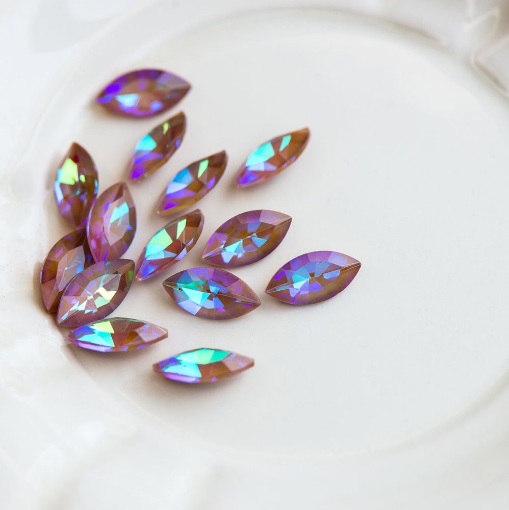 кабошон стекло кристалл, navette, цвет grey shimmer, 12х6 мм