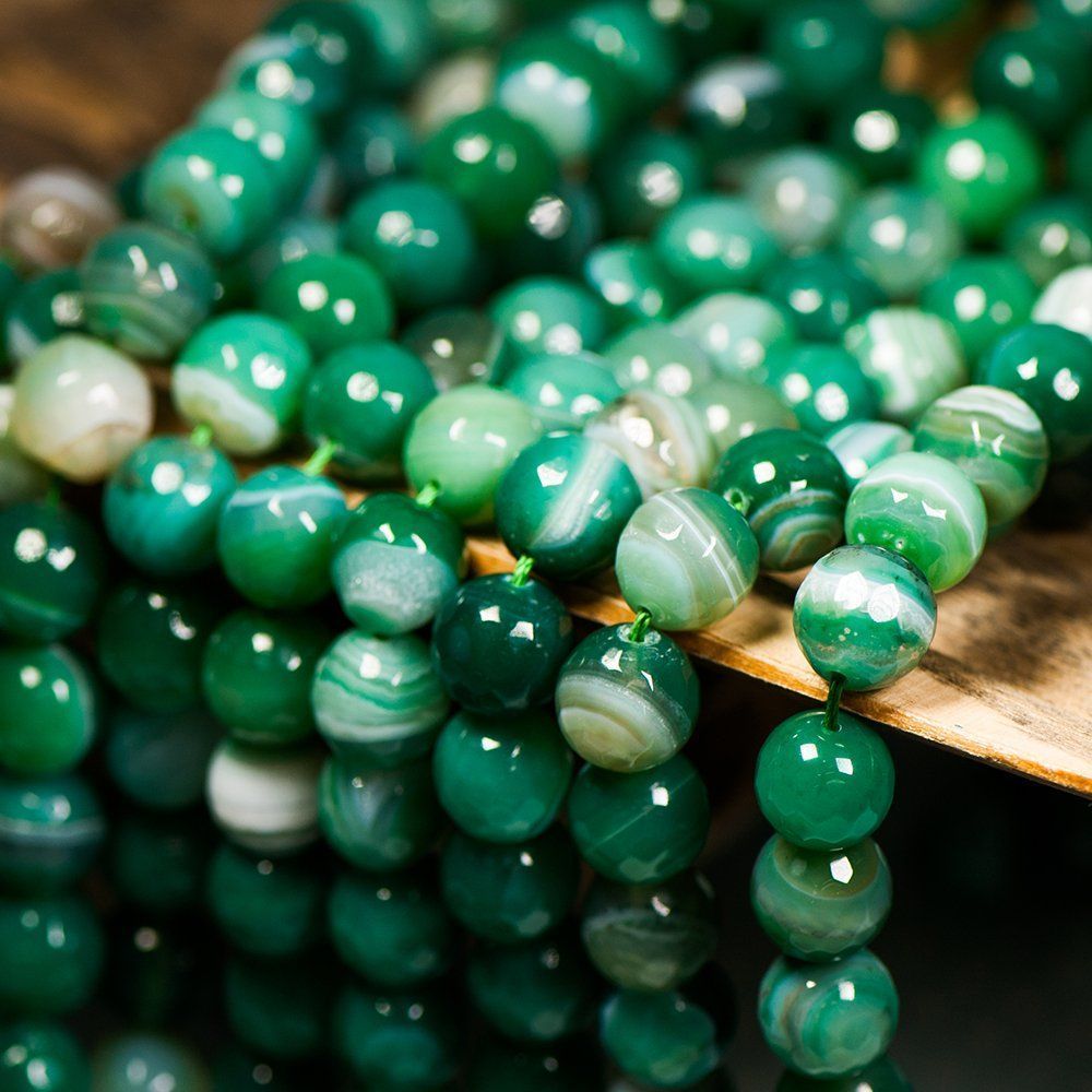 бусина агат 12, граненая, цвет зеленый, колорир., 12 мм (стренд 8 шт.)