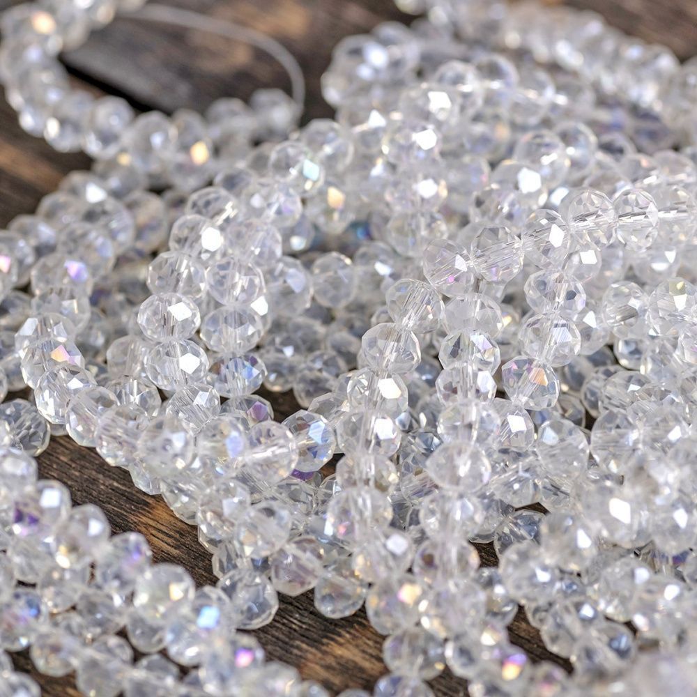 бусина, стекло абакус 6, граненая, цвет прозрачный радужный, 6х4 мм 