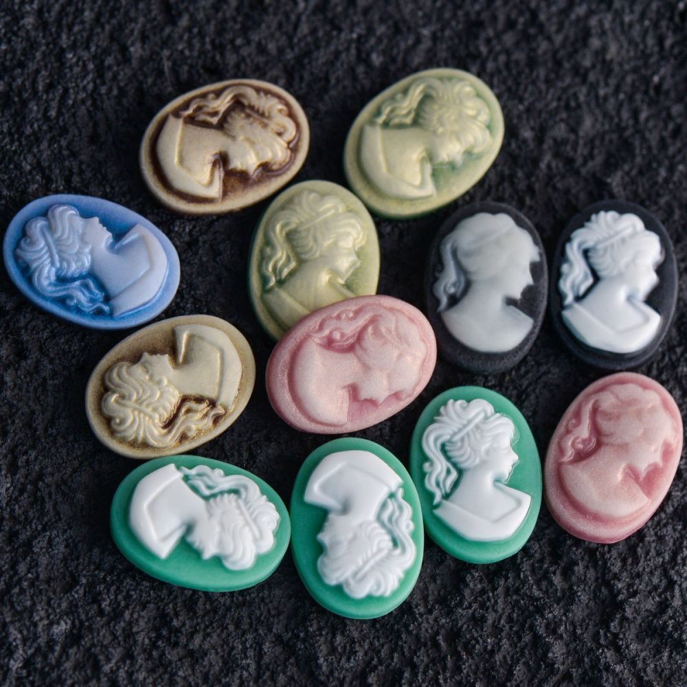 кабошон акриловый "камея", цветовой микс, 13х18 мм