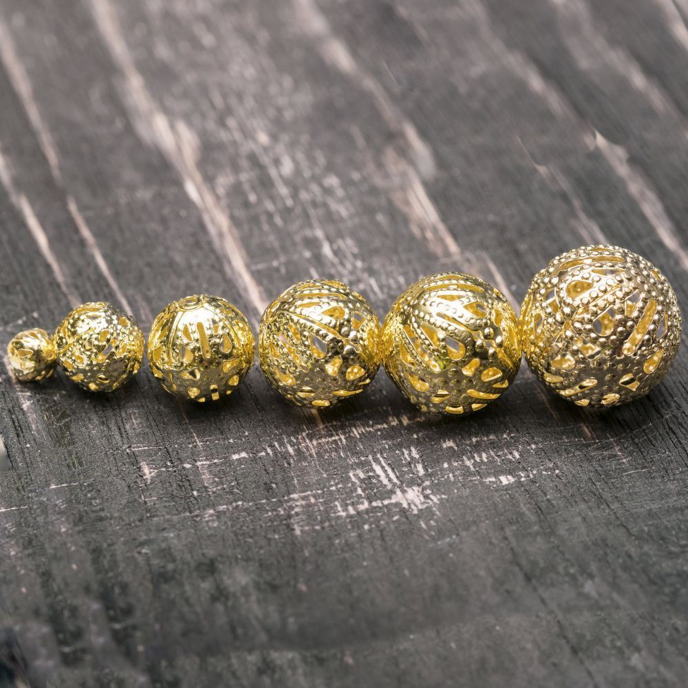 бусина, металл "винтаж", цвет золото, размерный микс 6-16 мм (уп 10 г)