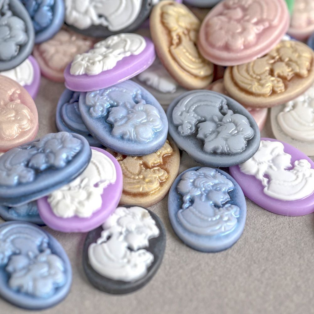 кабошон акриловый "камея", цветовой микс, 13х18 мм