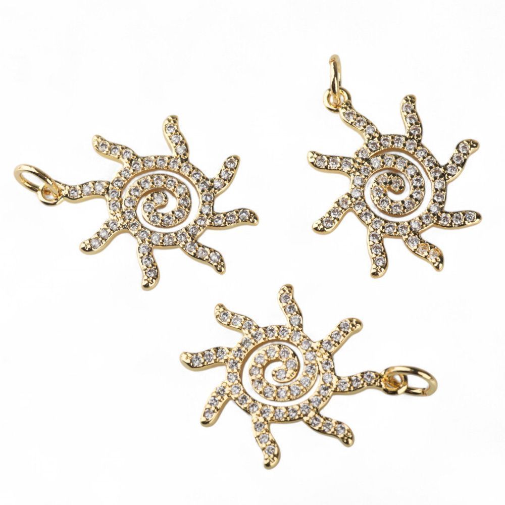 подвеска металл "солнце", позолота/циркон, 22x18x2 мм