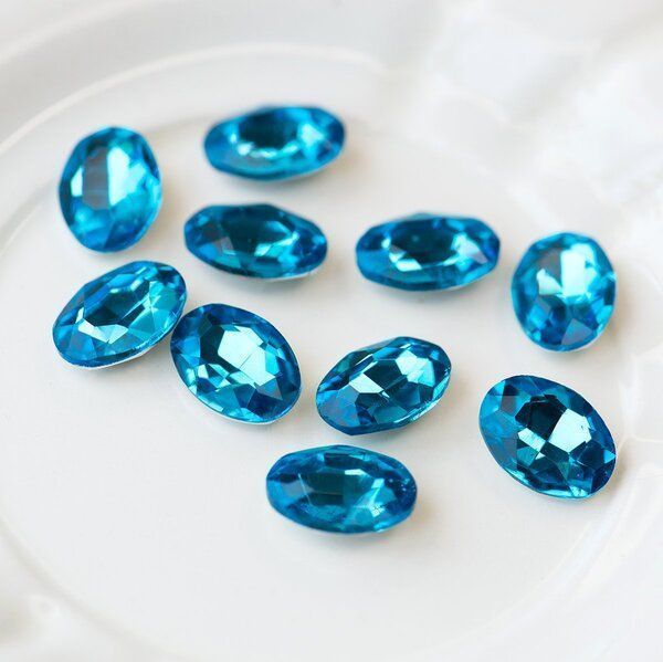 кабошон стекло кристалл, овальный, цвет aquamarine, 14х10 мм