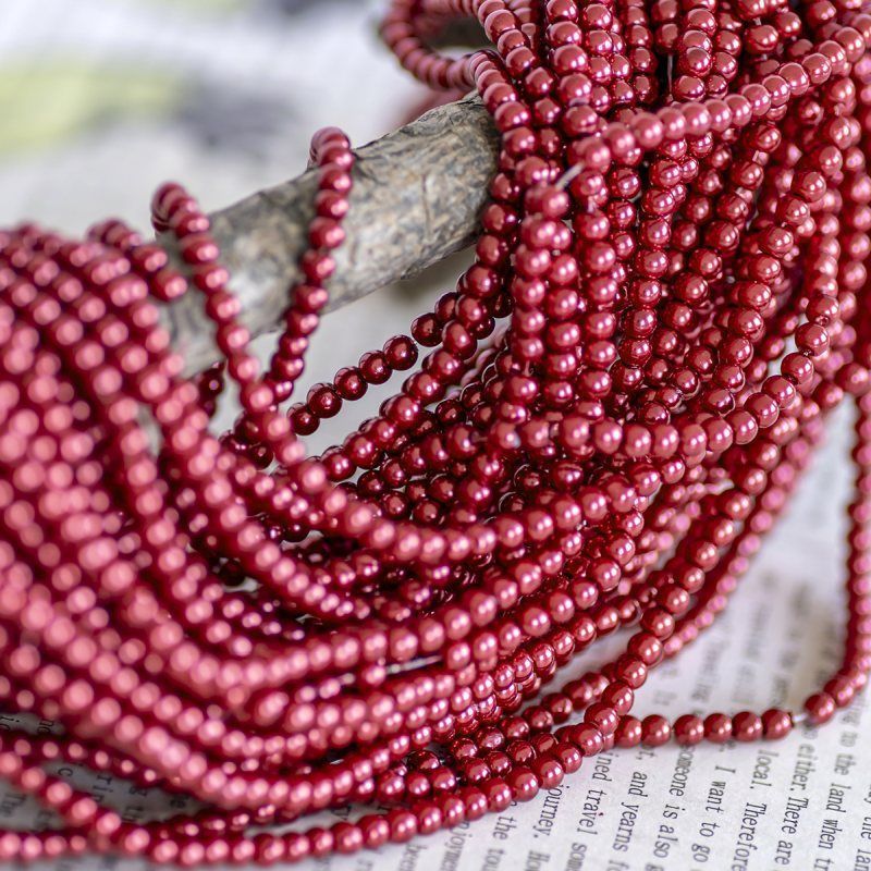 бусина, имитация жемчуга, стекло 4, цвет красный кирпичный, 4 мм (уп 50+/-5 шт)