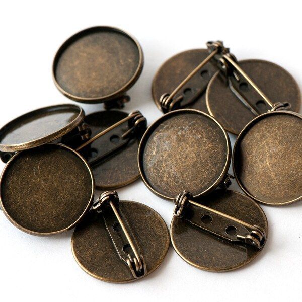 основа для броши круглая "раунд", цвет античная бронза, 22х8 мм