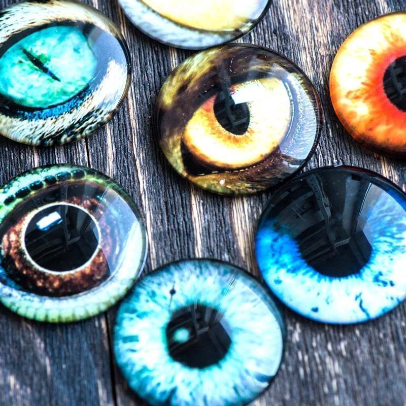 кабошон стеклянный "глазищи", с принтом, 40х8 мм