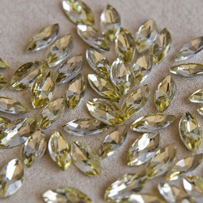 кабошон стекло кристалл, navette, цвет jonquil, 12х6 мм