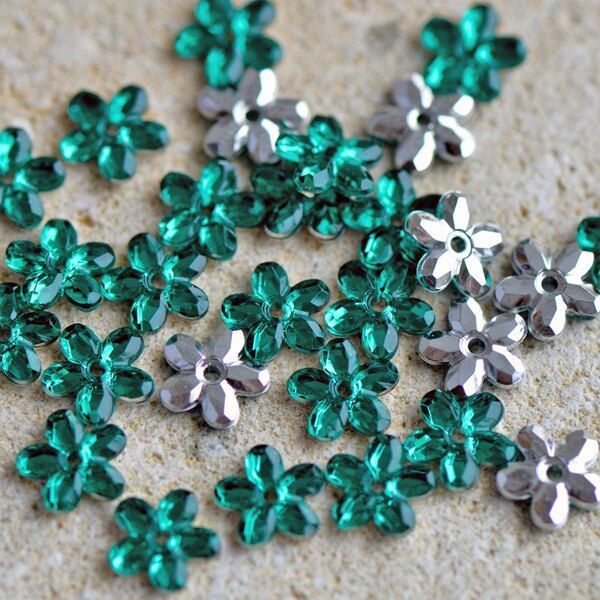 стразы пришивные "грани", акрил, цветок, цвет изумрудный, 8x8x2 мм