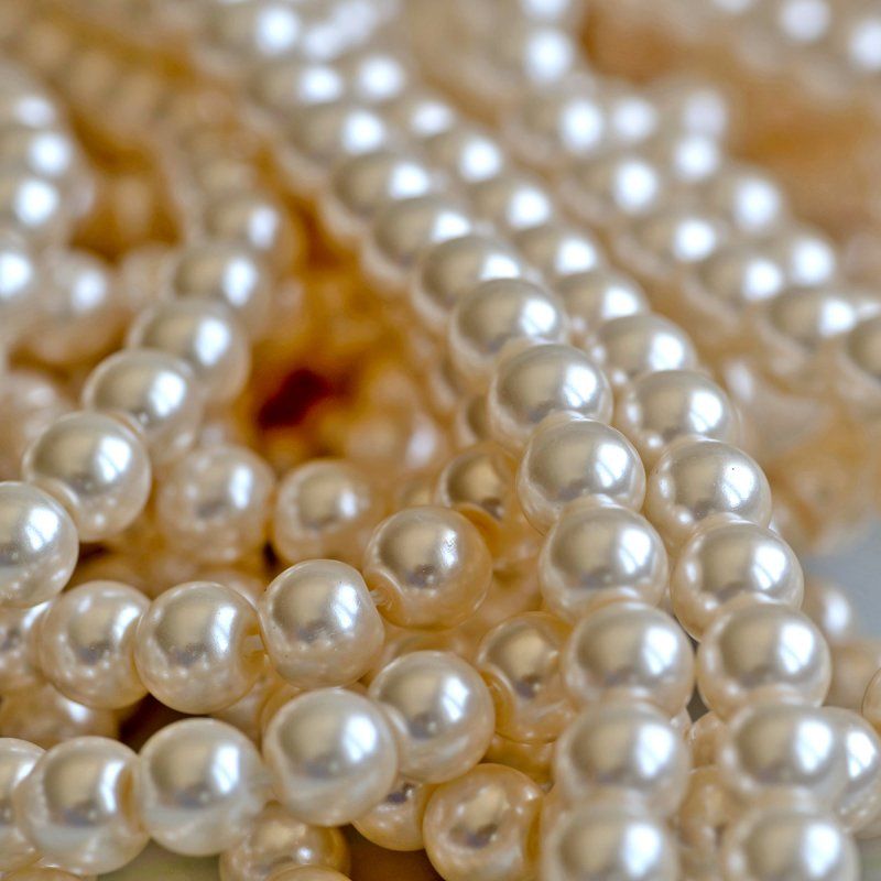 бусина, имитация жемчуга, стекло 6, цвет пудровый жемчужный, 6 мм