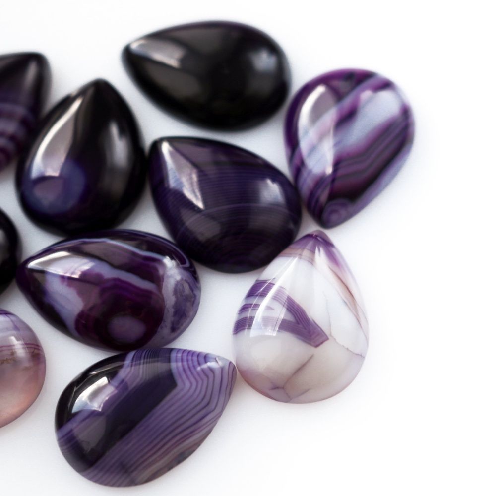 кабошон агат каплевидный, полосатый, цвет темно-фиолетовый, 25x18x6-7 мм