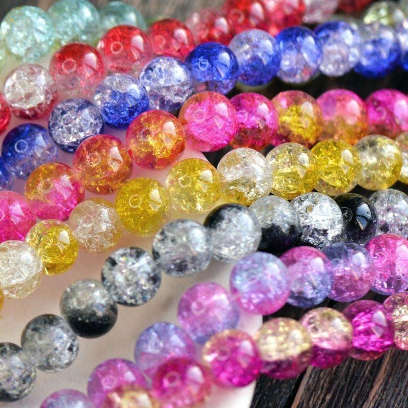 бусина, стекло "кракле-пастель", цветовой микс, 8 мм