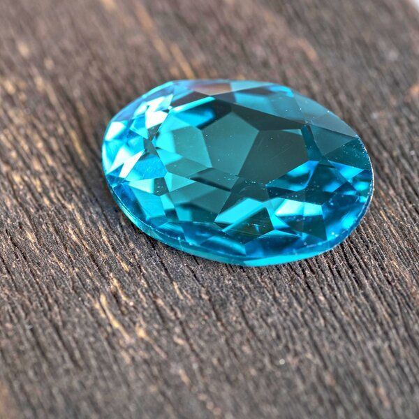 кабошон стекло кристалл, овальный, цвет аквамарин, 30х20 мм