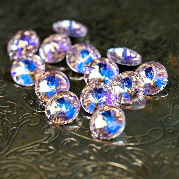 кабошон стекло риволи, цвет lt.pink ab, 12 мм