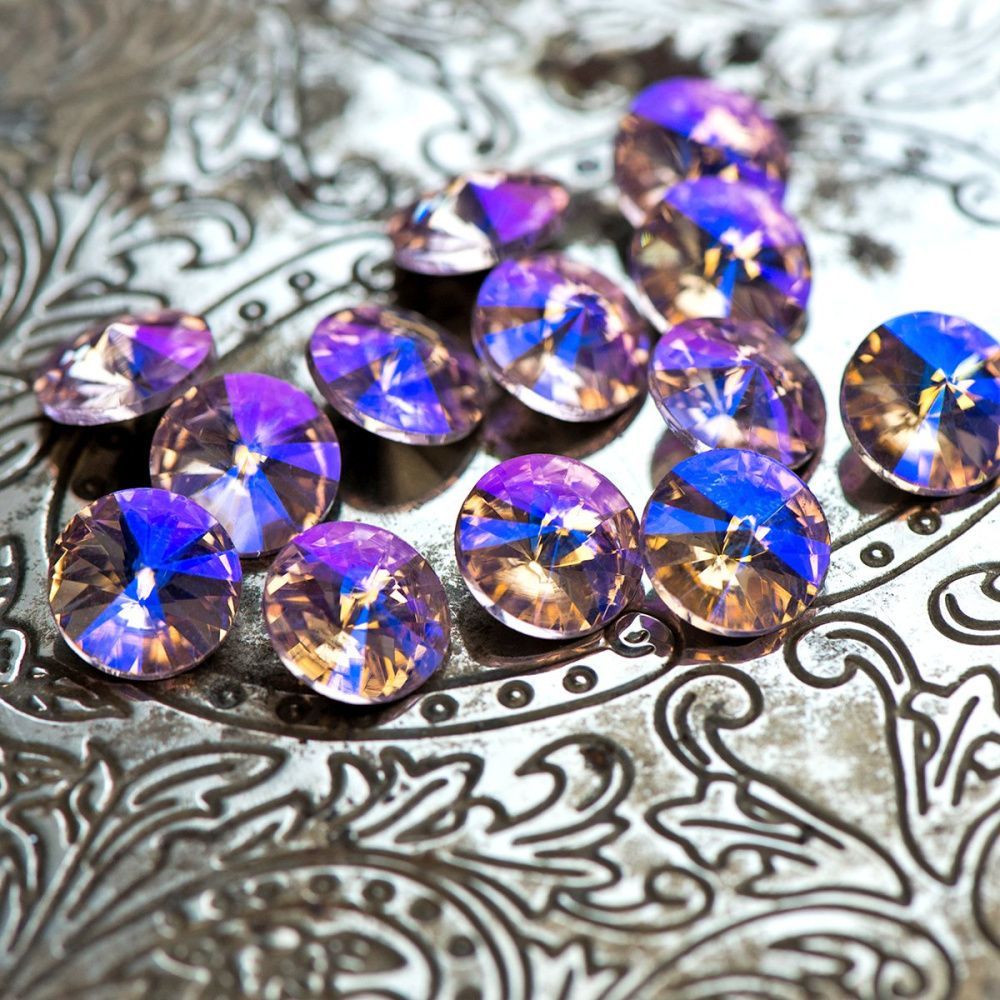 кабошон стекло риволи, цвет lt.pink ab, 12 мм