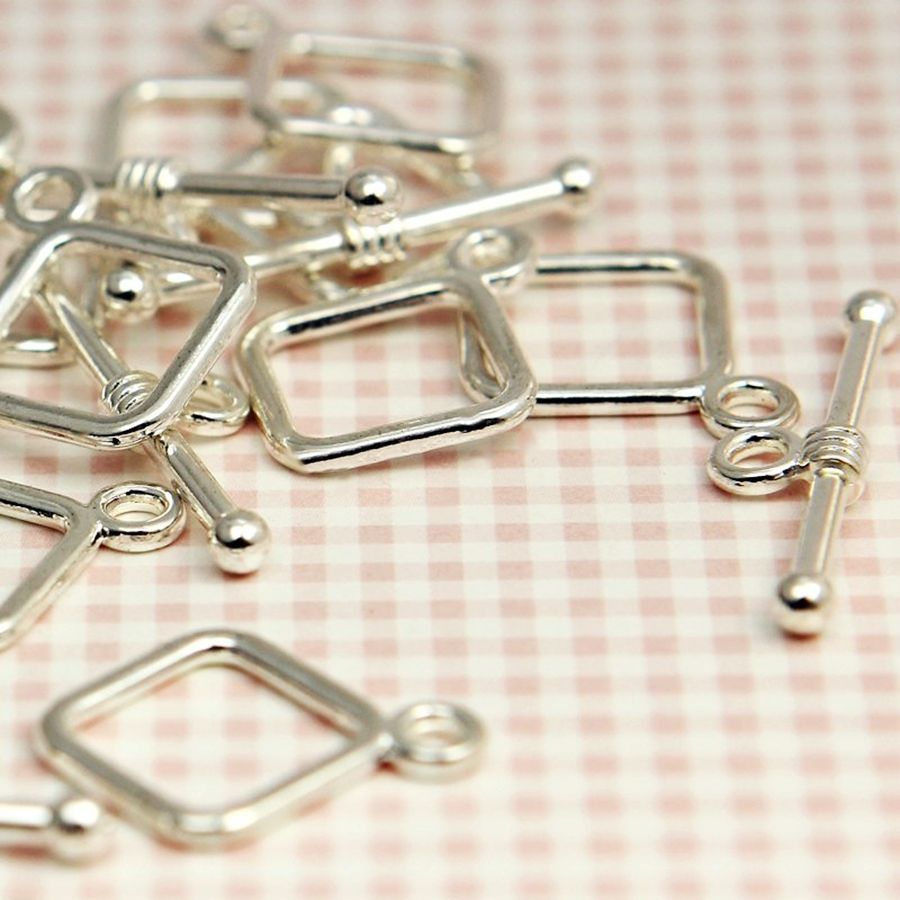 Замочки тоггл "квадрат", цвет серебро, 13,5х18 мм