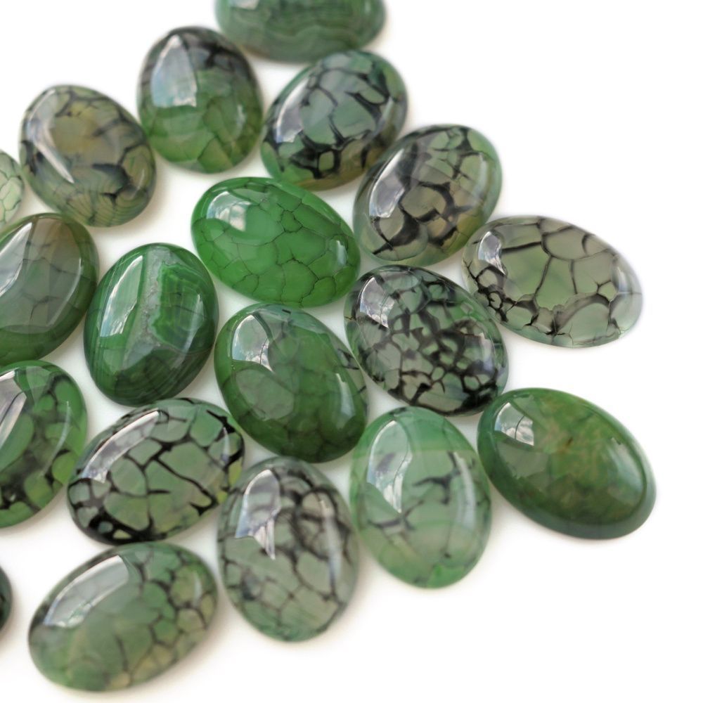 кабошон агат овальный, цвет зеленый, 25x18x6.5 мм