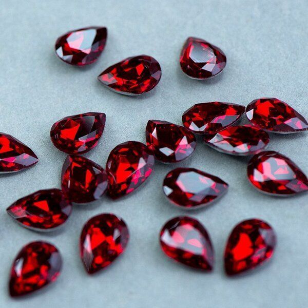 кабошон стекло кристалл, каплевидный, цвет siam, 14х10 мм