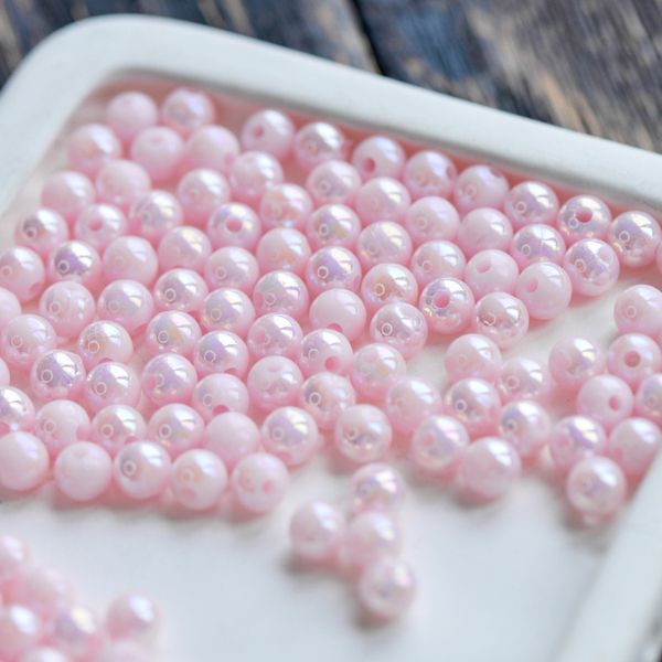 бусина, акрил 6, цвет розовый радужный, 6 мм (уп 30 +/-3 шт)