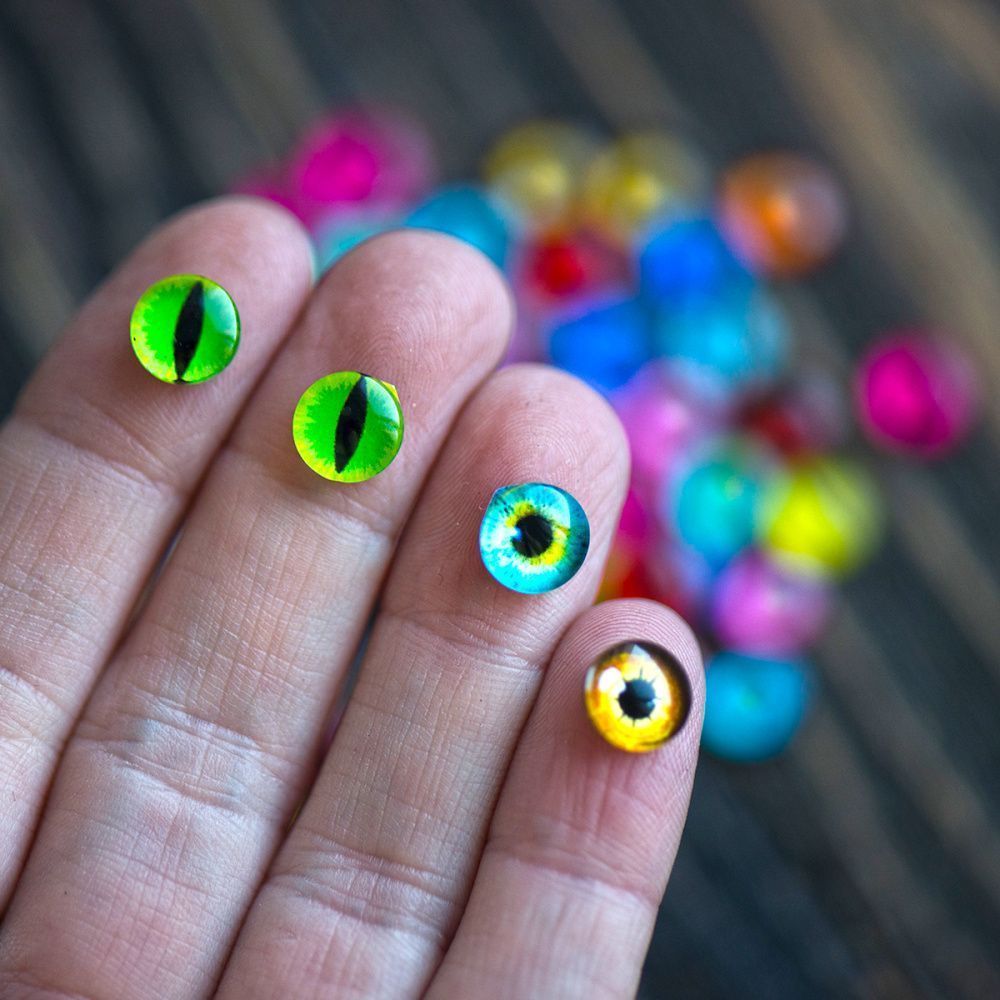 кабошон стеклянный "глазки", с принтом, 8х3 мм