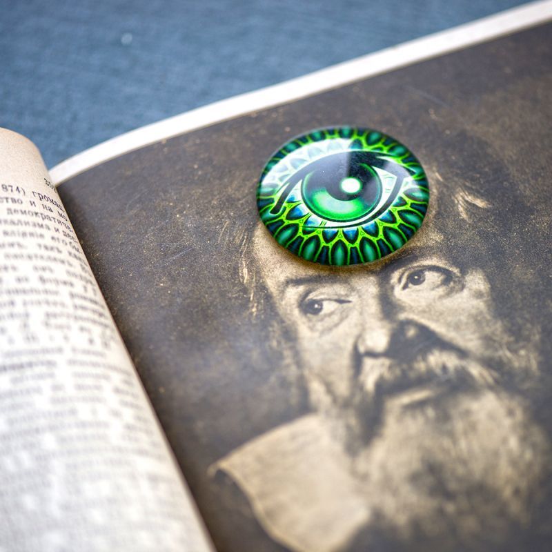 кабошон стеклянный "глазищи", с принтом, 40х8 мм