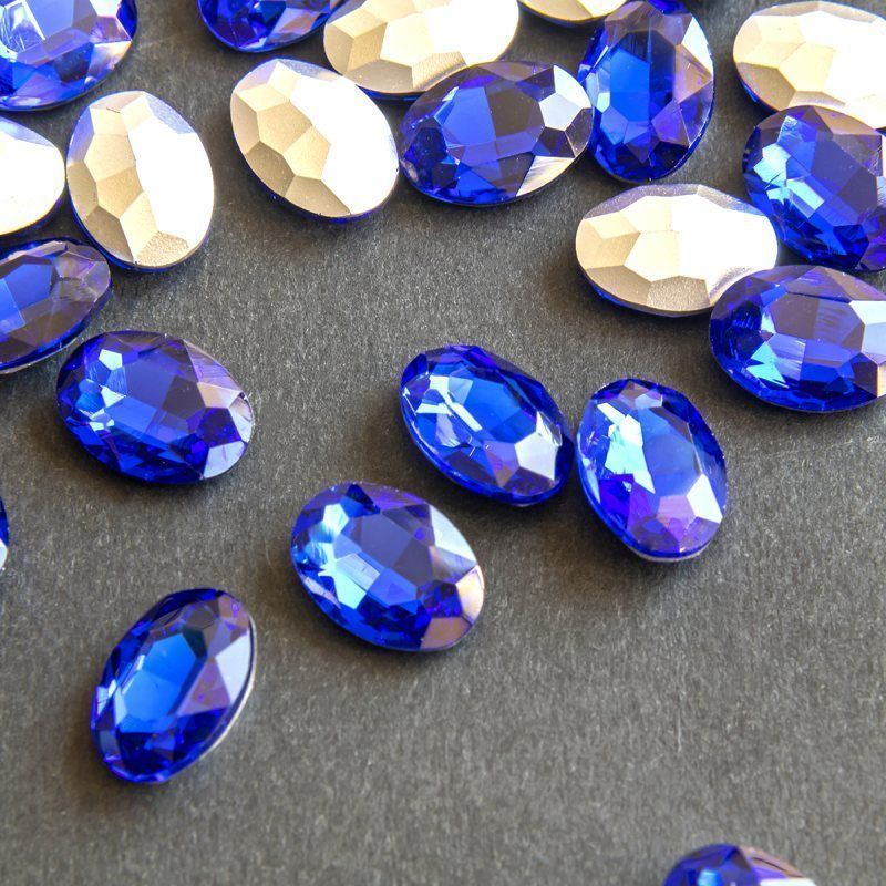 кабошон стекло кристалл, овальный, цвет sapphire, 14х10 мм