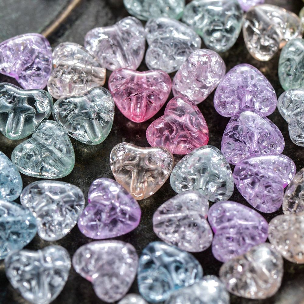 бусина, акрил "кракле-сердечко", цветовой микс пастельный, 10 мм