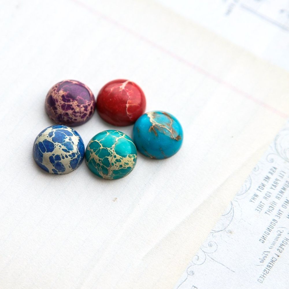 кабошон варисцит круглый, цветовой микс, 15х7 мм