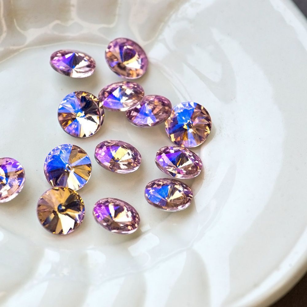 кабошон стекло риволи, цвет lt.pink ab, 12 мм