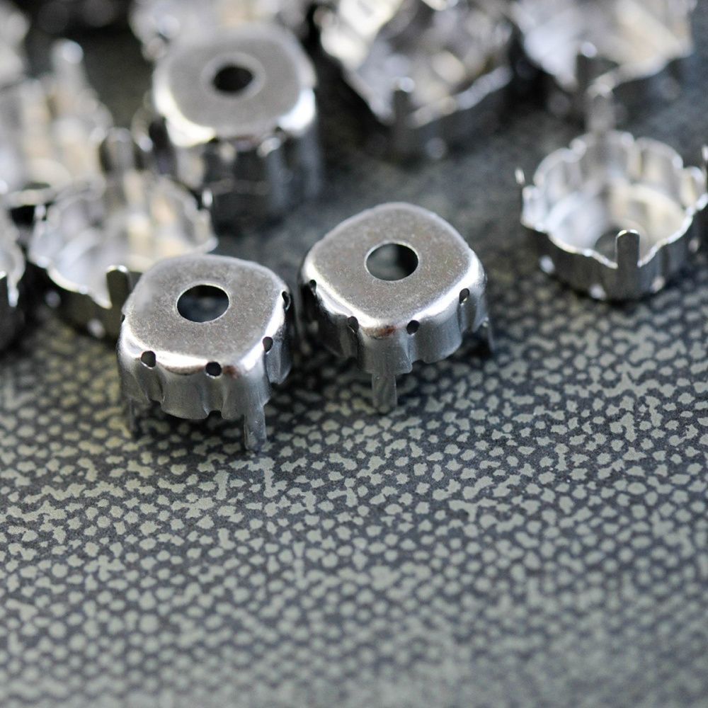 цапы для стразов, пришивные, квадратные, цвет платина, 12х12 мм