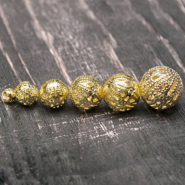 бусина, металл "винтаж", цвет золото, размерный микс 6-16 мм (уп 10 г)