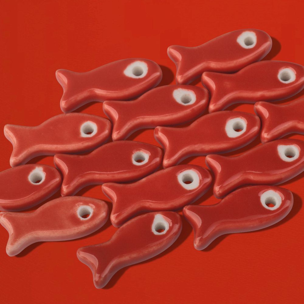 бусина, керамика "рыба", цвет красный, 24-25x10x6 мм