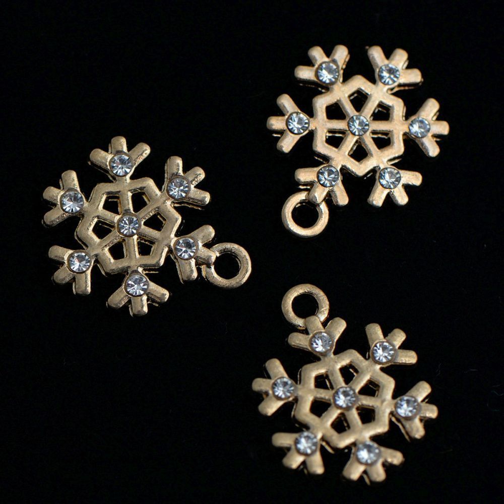 подвеска металлическая "снежинка кристалл", стразы, цвет светлое золото, 18x14x2 мм