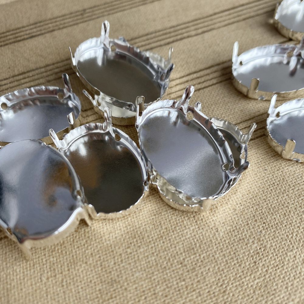 цапы для стразов овальные, закрытые, серебро, 25х18 мм