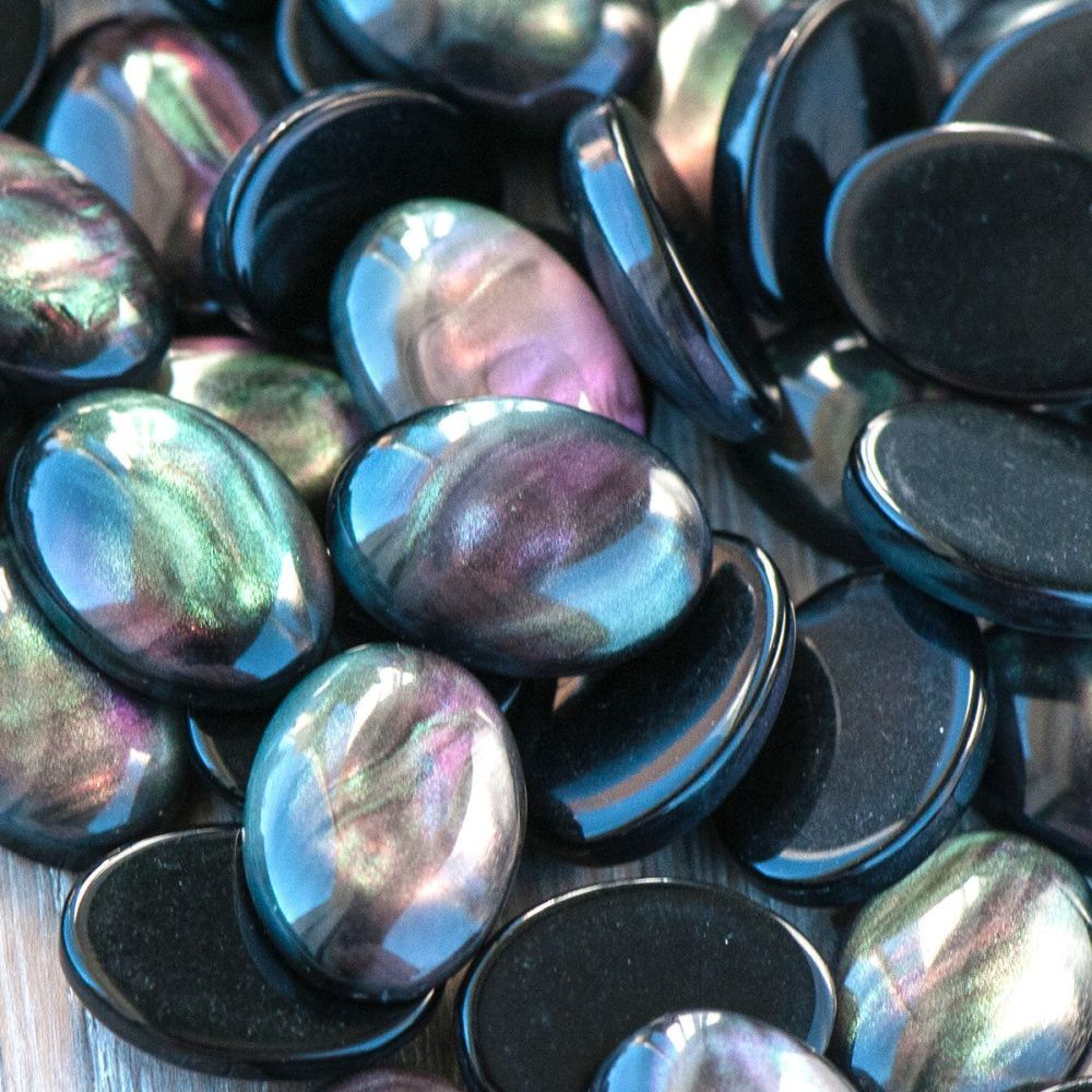 кабошон из смолы, имитация ракушки, цвет черно-зеленый, 14х10 мм